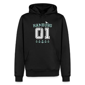 Hamburg Spruch - Männer Premium Bio Hoodie - Schwarz - Vorne - Nico (187cm)