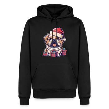 Lustiger Hund Weihnachtsmütze n Weihnachtsgeschenk - Männer Premium Bio Hoodie - Schwarz - Vorne - Nico (187cm)