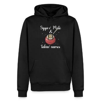 Yerba Mate Thé Bombilla - Sweat à capuche Premium bio Homme - noir - Devant - Nico (187cm)
