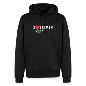 J’aime Brême Chère Brême - Sweat à capuche Premium bio Homme - noir - Devant - Nico (187cm)
