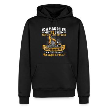 Baggerführer 75. Geburtstag 75 Jahre Baggerfahrer - Männer Premium Bio Hoodie - Schwarz - Vorne - Nico (187cm)