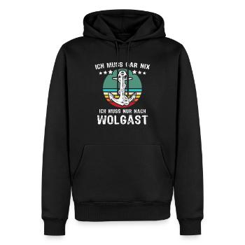 Wolgast Urlaub - Männer Premium Bio Hoodie - Schwarz - Vorne - Nico (187cm)