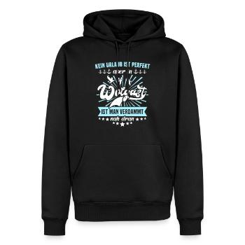 Wolgast Sprüche - Männer Premium Bio Hoodie - Schwarz - Vorne - Nico (187cm)