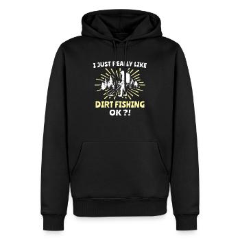 Dirt Fishing Sondelgänger - Männer Premium Bio Hoodie - Schwarz - Vorne - Nico (187cm)