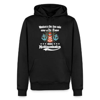 Heiligenhafen Frau Heiligenhafenerin - Männer Premium Bio Hoodie - Schwarz - Vorne - Nico (187cm)