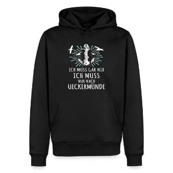 Ueckermünde Sprüche - Männer Premium Bio Hoodie - Schwarz - Vorne - Nico (187cm)