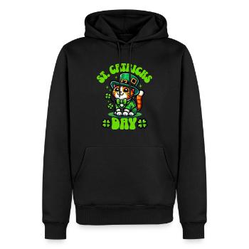 Chat de la Saint-Patrick - Sweat à capuche Premium bio Homme - noir - Devant - Nico (187cm)