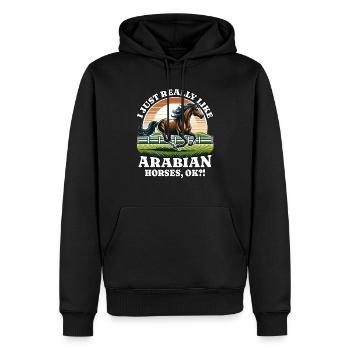 Cheval arabe - Sweat à capuche Premium bio Homme - noir - Devant - Nico (187cm)