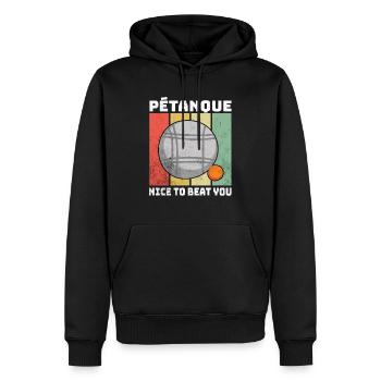Dictons de pétanque - Sweat à capuche Premium bio Homme - noir - Devant - Nico (187cm)