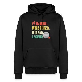 Petanque Flüsterer Petanque Legende - Männer Premium Bio Hoodie - Schwarz - Vorne - Nico (187cm)