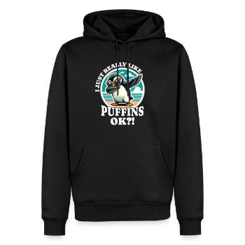 J’adore le dicton Puffin - Sweat à capuche Premium bio Homme - noir - Devant - Nico (187cm)