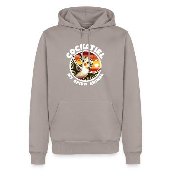 Dictons calopsittes amusants - Sweat à capuche Premium bio Homme - taupe - Devant - Nico (187cm)