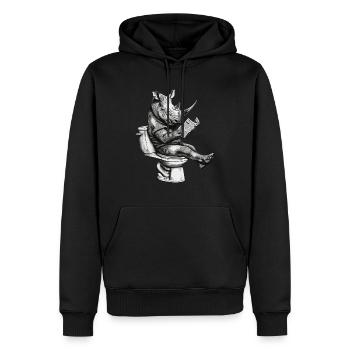 Rhinocéros sur les toilettes - Sweat à capuche Premium bio Homme - noir - Devant - Nico (187cm)