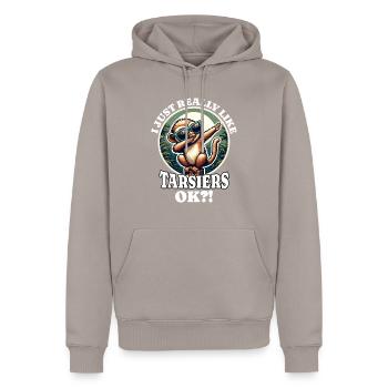 Ich Liebe Koboldmaki Spruch - Männer Premium Bio Hoodie - Taupe - Vorne - Nico (187cm)
