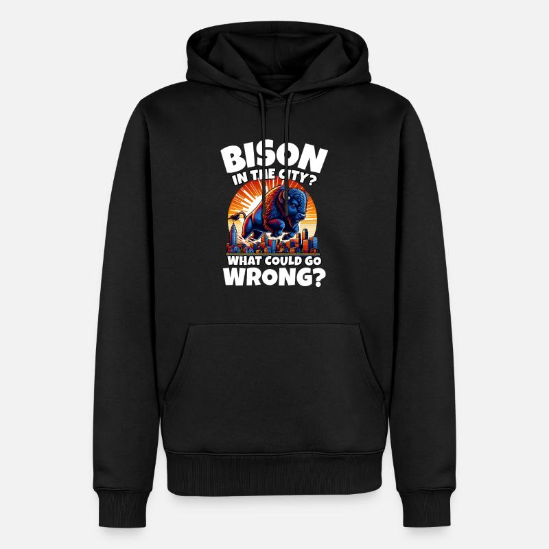 Büffel Stadt Bison - Männer Premium Bio Hoodie - Schwarz