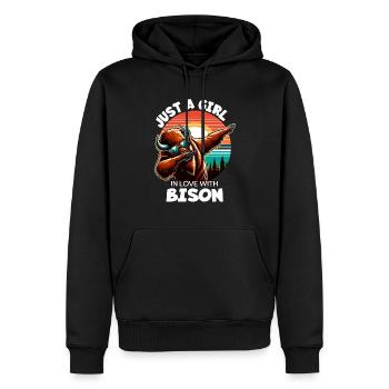Une fille aime le bison - Sweat à capuche Premium bio Homme - noir - Devant - Nico (187cm)