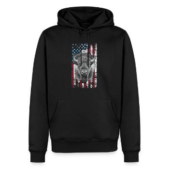 Bison US - Männer Premium Bio Hoodie - Schwarz - Vorne - Nico (187cm)