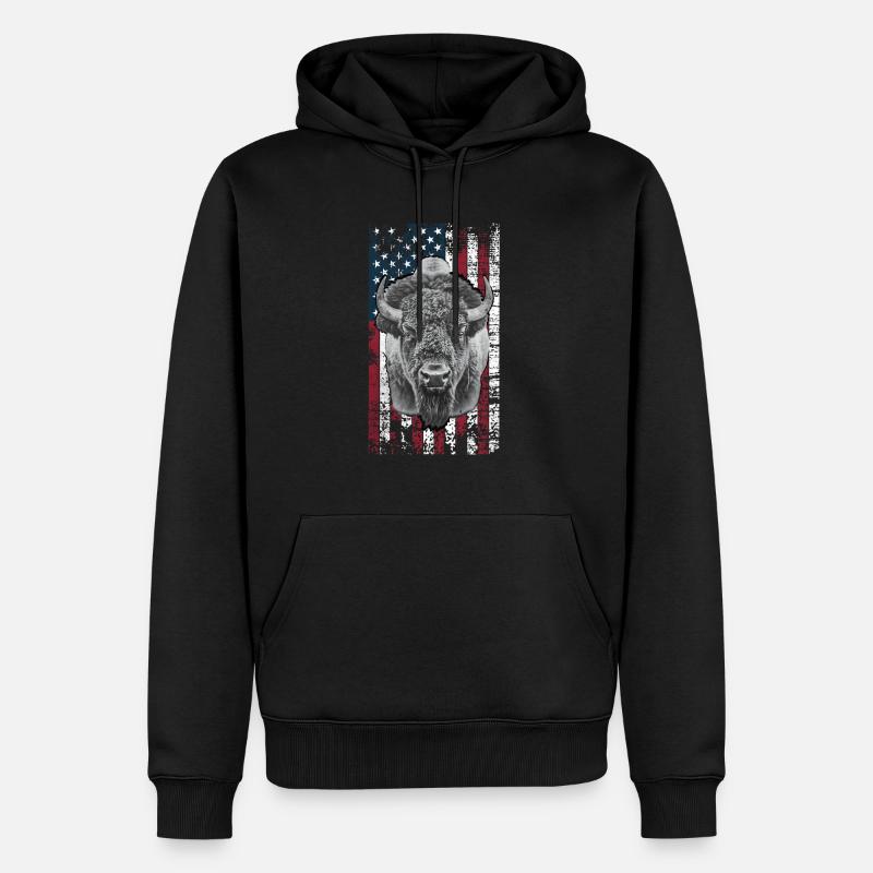 Bison US - Männer Premium Bio Hoodie - Schwarz