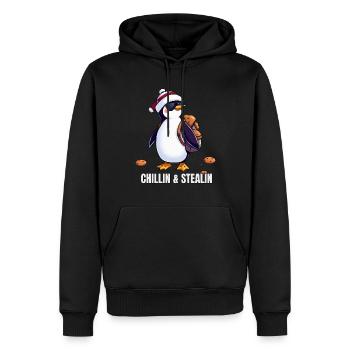 Chillin & Stealin - cookie theft funny penguin - Men’s Premium Organic Hoodie - black - Front - Nico (187cm)