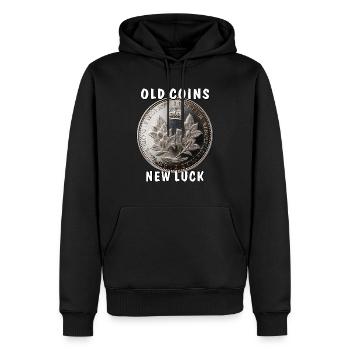 ÖLD COINS NOUVELLE CHANCE - Sweat à capuche Premium bio Homme - noir - Devant - Nico (187cm)