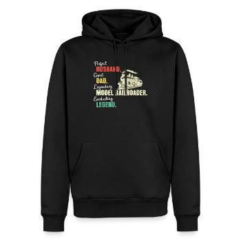 Papa modéliste ferroviaire - Sweat à capuche Premium bio Homme - noir - Devant - Nico (187cm)