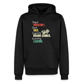 Papa joueur de société - Sweat à capuche Premium bio Homme - noir - Devant - Nico (187cm)
