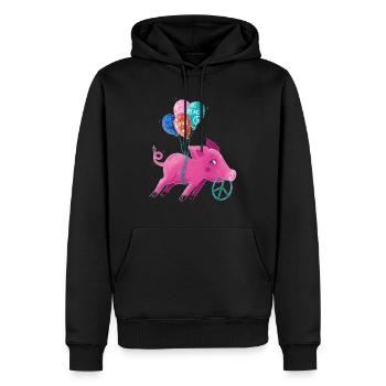 Friedensschweinchen Hildegard - Männer Premium Bio Hoodie - Schwarz - Vorne - Nico (187cm)