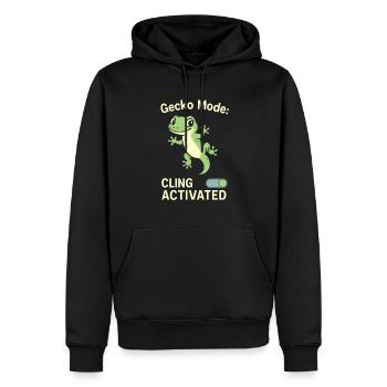 Gecko Lustiger Spruch - gecko mode cling activated - Männer Premium Bio Hoodie - Schwarz - Vorne - Nico (187cm)