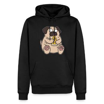 Fat Pug Dog Eating Pizza Funny Comic Style - Men’s Premium Organic Hoodie - black - Front - Nico (187cm)