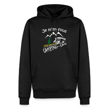 Je m en fou j'me barre en camping car, humour - Sweat à capuche Premium bio Homme - noir - Devant - Nico (187cm)
