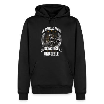 Eisenbahner mit Herz und Seele Eisenbahn Bahn - Männer Premium Bio Hoodie - Schwarz - Vorne - Nico (187cm)