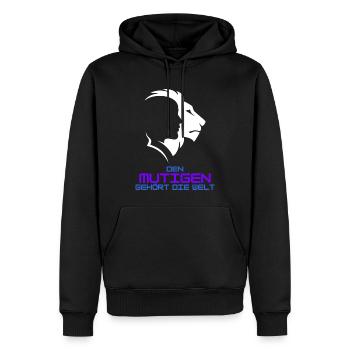 den Mutigen gehört die Welt - Männer Premium Bio Hoodie - Schwarz - Vorne - Nico (187cm)