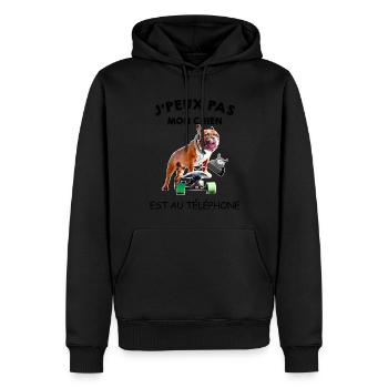 Humour chien bouledogue téléphone - Sweat à capuche Premium bio Homme - noir - Devant - Nico (187cm)