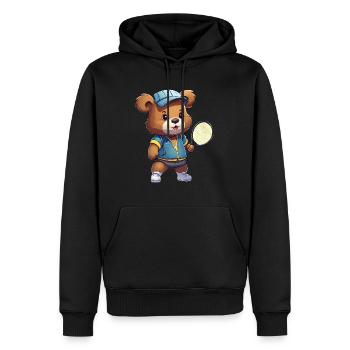 Süßer Bär als Tennis- und Badmintonspieler - - Männer Premium Bio Hoodie - Schwarz - Vorne - Nico (187cm)