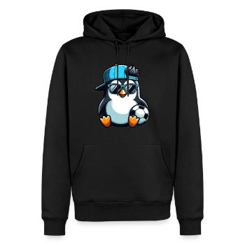 Süßer Pinguin Cartoon Fußballspieler - Männer Premium Bio Hoodie - Schwarz - Vorne - Nico (187cm)
