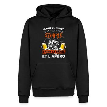Mec simple pêche et apéro le bonheur - Sweat à capuche Premium bio Homme - noir - Devant - Nico (187cm)