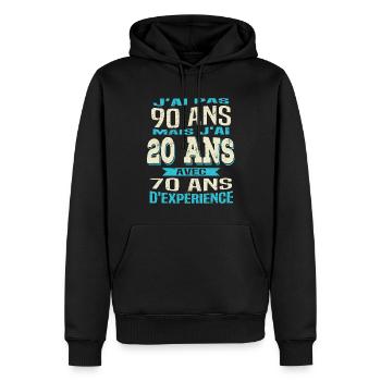 Anniversaire 90 ans - Sweat à capuche Premium bio Homme - noir - Devant - Nico (187cm)