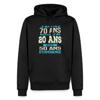Anniversaire 70 ans - Sweat à capuche Premium bio Homme - noir - Devant - Nico (187cm)