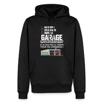 Dans Le Garage Cadeau Humour Papa - Sweat à capuche Premium bio Homme - noir - Devant - Nico (187cm)