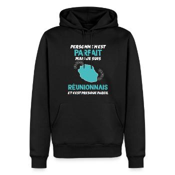 Humour Reunion citation Réunionnais - Sweat à capuche Premium bio Homme - noir - Devant - Nico (187cm)