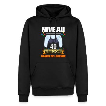 Niveau 40 Débloqué Humour Gamer Jeux Vidéo - Sweat à capuche Premium bio Homme - noir - Devant - Nico (187cm)