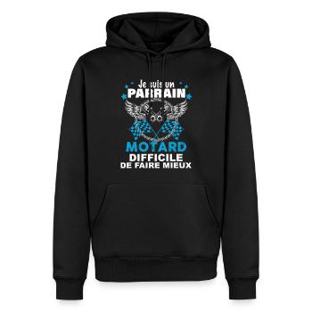Motard Et Parrain Idée Cadeau Tonton - Sweat à capuche Premium bio Homme - noir - Devant - Nico (187cm)