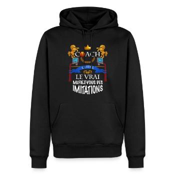 Entraineur Coach Basket Humour Basketball - Sweat à capuche Premium bio Homme - noir - Devant - Nico (187cm)