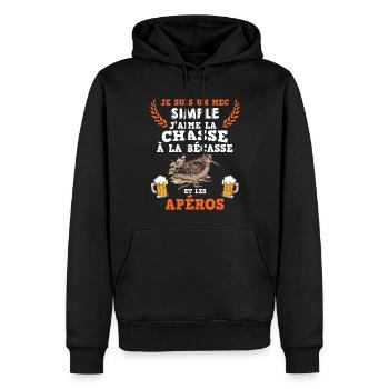 Chasseur Homme Cadeau Humour Bécasse Et Apéro - Sweat à capuche Premium bio Homme - noir - Devant - Nico (187cm)