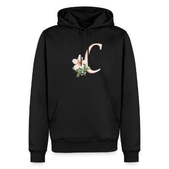 Lettre C avec fleur - Sweat à capuche Premium bio Homme - noir - Devant - Nico (187cm)