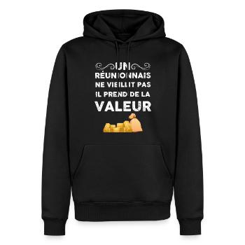 Un Réunonnais De Valeur Cadeau Anniversaire - Sweat à capuche Premium bio Homme - noir - Devant - Nico (187cm)