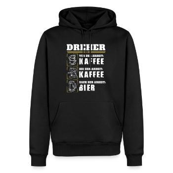 Mein Tagesablauf als Dreher - Männer Premium Bio Hoodie - Schwarz - Vorne - Nico (187cm)