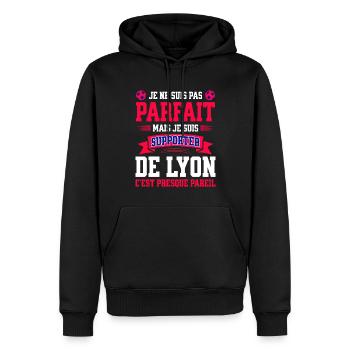 Supporter Football Lyon Fier Lyonnais - Sweat à capuche Premium bio Homme - noir - Devant - Nico (187cm)