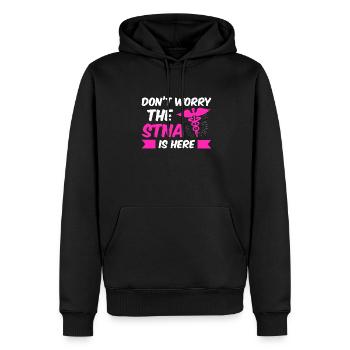 STNA Staatlich geprüfte Pflegeassistentin - Männer Premium Bio Hoodie - Schwarz - Vorne - Nico (187cm)