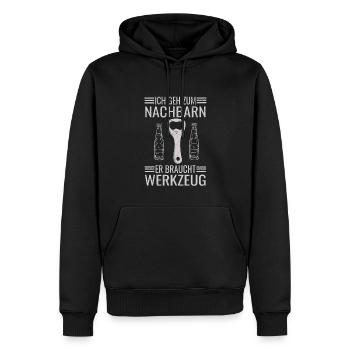 Bier Ich Geh Zum Nachbarn Er Braucht Werkzeug - Männer Premium Bio Hoodie - Schwarz - Vorne - Nico (187cm)